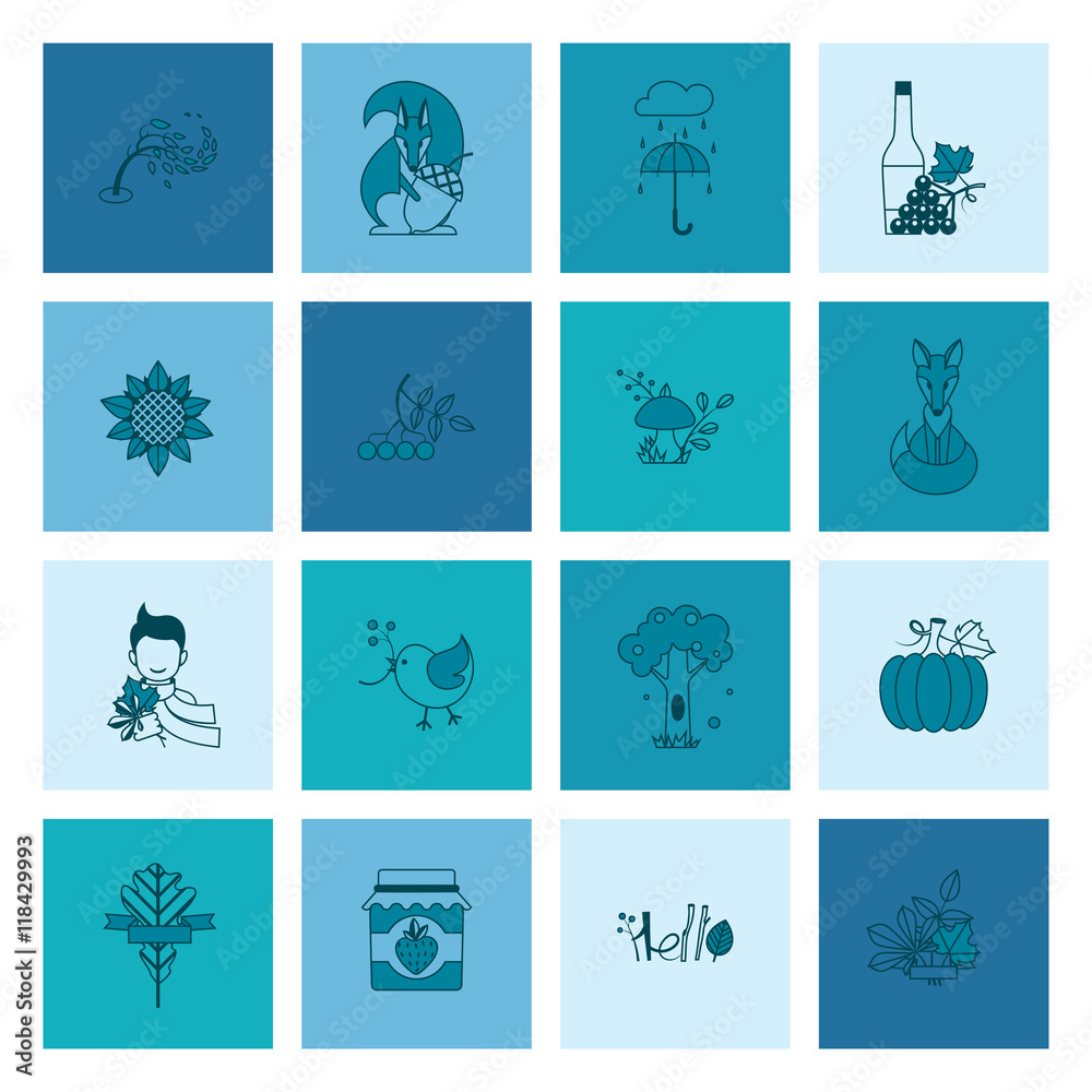 Set of Flat Autumn Icons