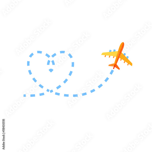 Airplane leaving behind love shaped smoke trail