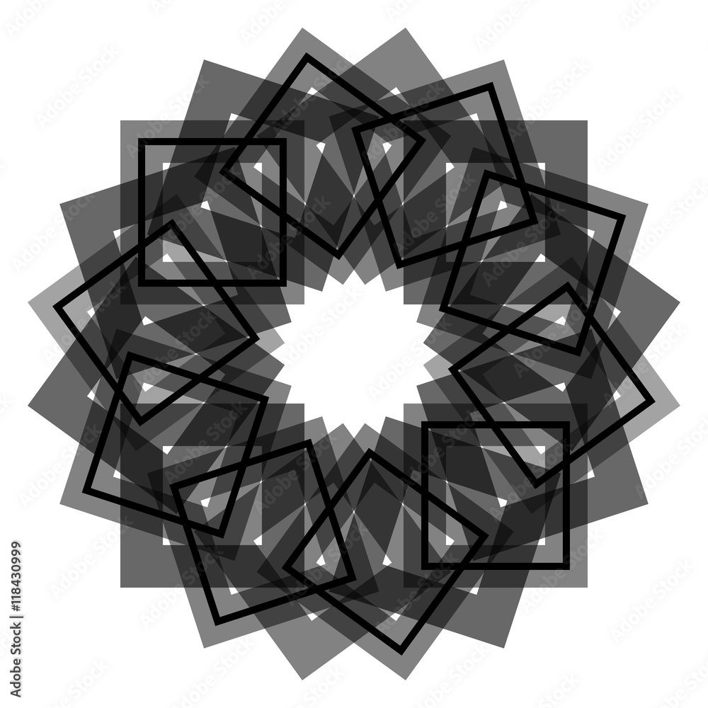 Fototapeta Abstract vector pattern tile. Monochrome symmetrical composition of regular overlapping geometric shapes.