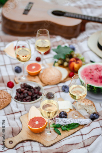 close up of food and wine