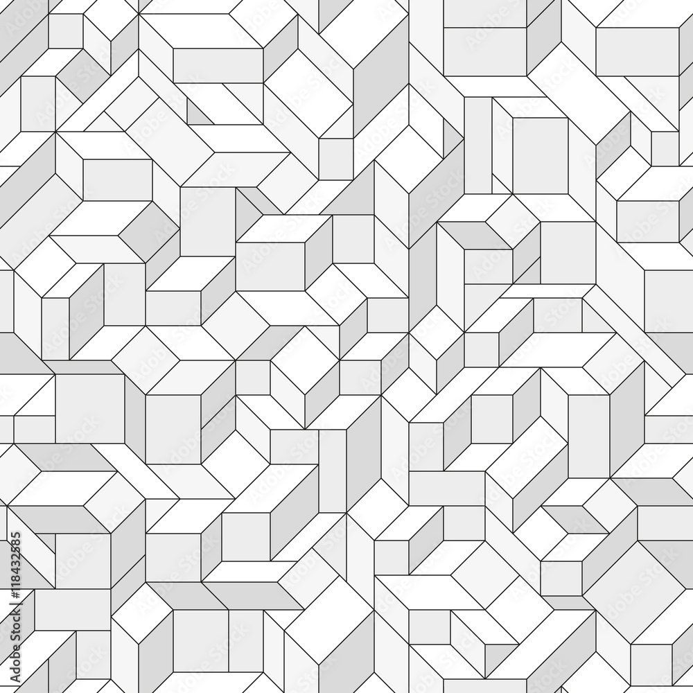 Seamless pattern with an abstract geometric shapes. Monochrome isometric structure. Endless texture for a background.