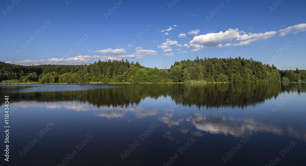 Fototapeta premium Evening Lake - Pond Photo. Quiet Peaceful Landscape.