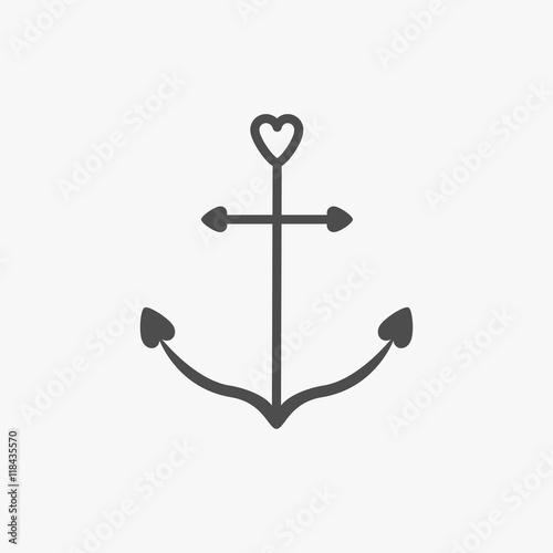 Anchor icon in shapes of heart. Nautical sign symbol. Ship anchor. Isolated White background. Flat design