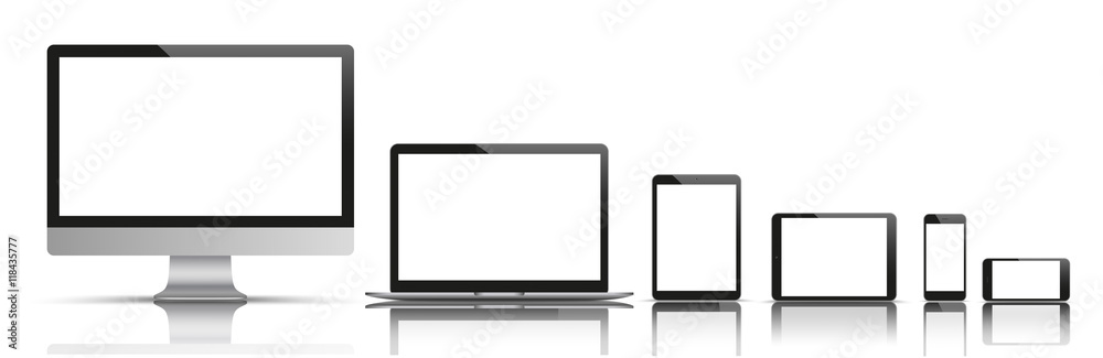 Black Monitor Notebook Tablet Smartphone Set Mirror Header Black Monitor Notebook Tablet Smartphone Set Mirror Header