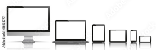 Black Monitor Notebook Tablet Smartphone Set Mirror Header