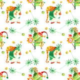 Happy new year, festive monsters, watercolor, pattern, holiday