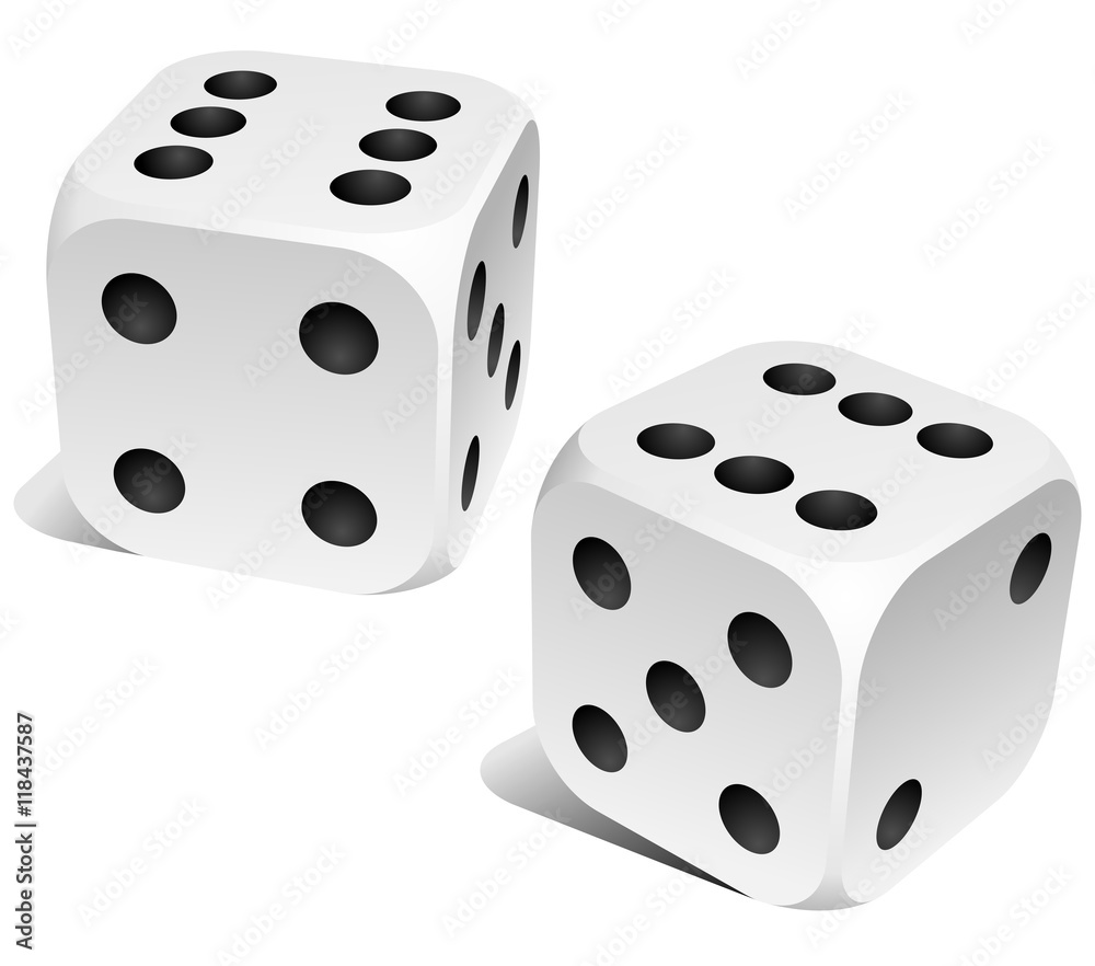 Black and white dice with double six roll. Black and white dice with double six roll.