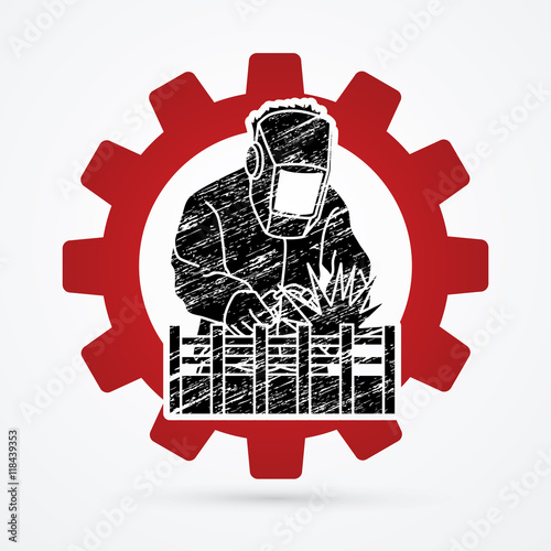 Welding with sparks designed on gar wheel background graphic vector.