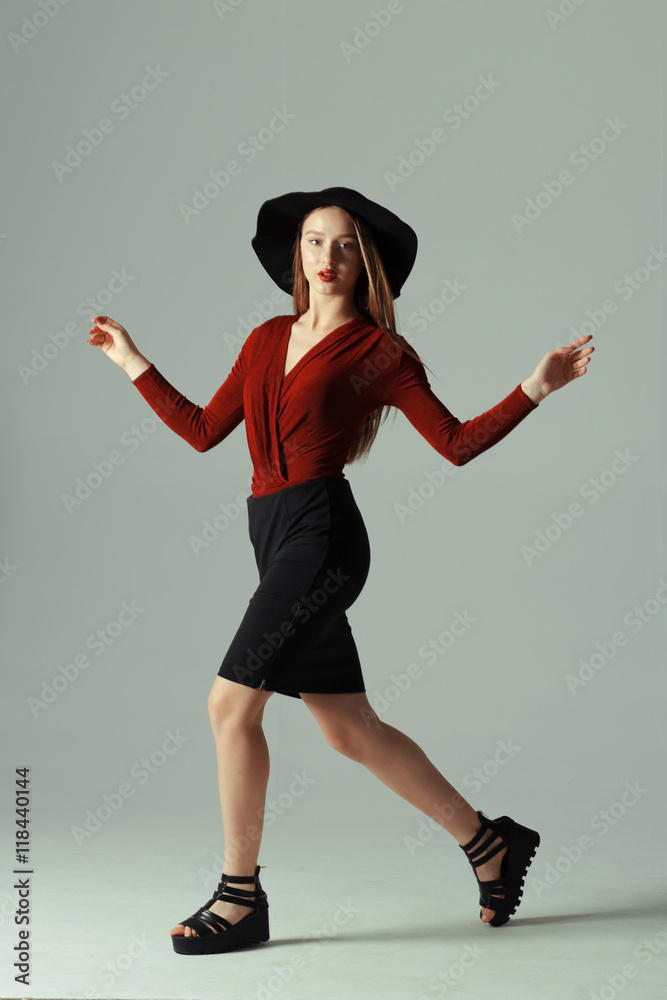 High fashion model posing in hat