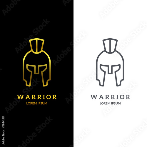 Warrior helmet logo. Trendy line art design. Eps10 vector illustration.
