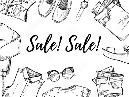 Hand drawn vector illustration - Summer sale. Set of fashion acc