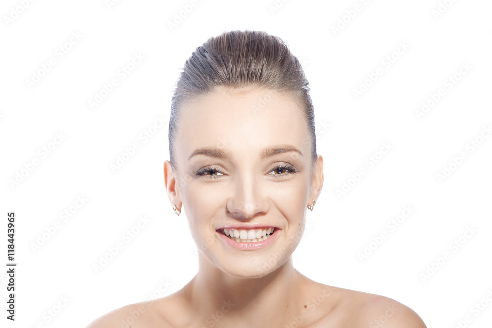 Charming happy lady with brown eyes in studio Charming happy lady with brown eyes in studio