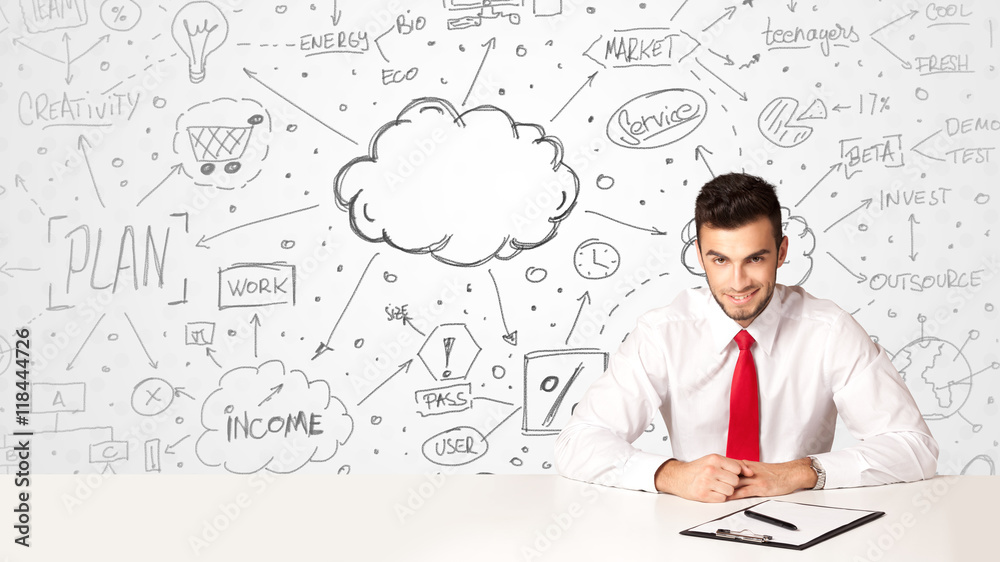 Business man with business concept background Business man with business concept background