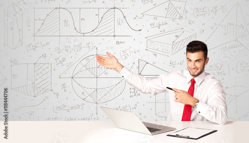 Businessman with business calculations background