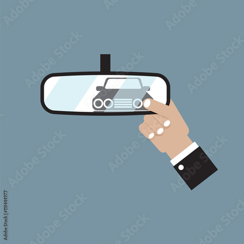 Car's Reflection In Rear View Mirror Vector Illustration