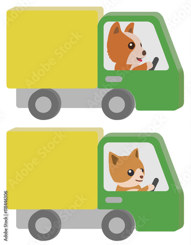 トラックを運転する犬と猫