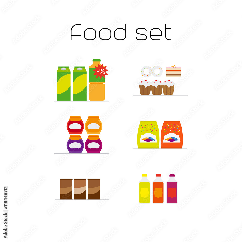 Foods market flat icons set. Vector illustration Foods market flat icons set. Vector illustration