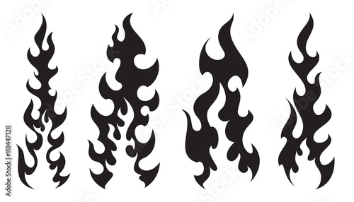 Stylish tattooes of the fire on white background