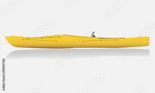 Yellow kayak with one seat on white background, vector illustration