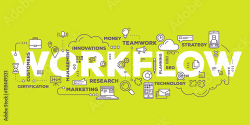 Vector creative illustration of workflow word lettering typograp