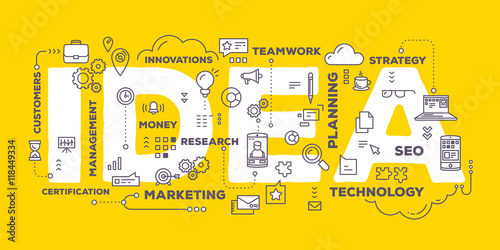 Vector creative illustration of idea word lettering typography w