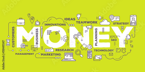 Vector creative illustration of money word lettering typography