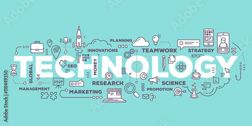 Vector creative illustration of technology word lettering typogr photo