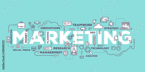 Vector creative illustration of marketing word lettering typogra