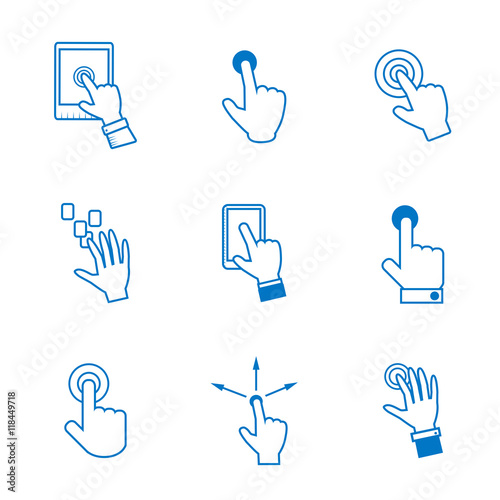 Finger Click Icons Set - Isolated On White Background. Vector Illustration, Graphic Design. Concept For Web, Websites, Print Material
