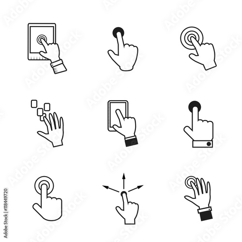Finger Click Icons Set - Isolated On White Background. Vector Illustration, Graphic Design. Concept For Web, Websites, Print Material