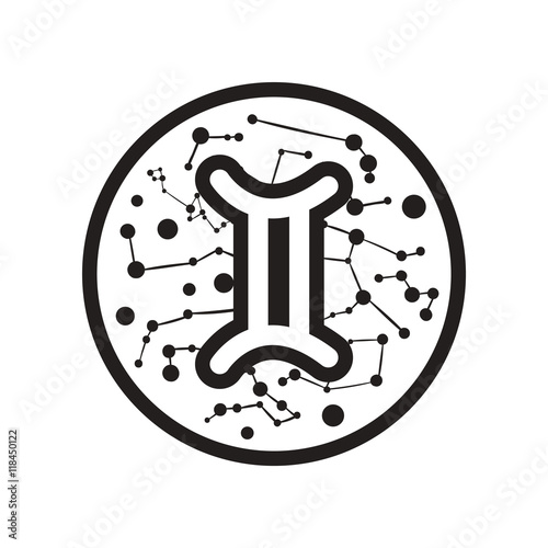 flat icon in black and white style Zodiac sign Gemini  