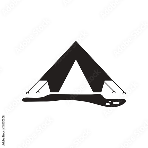 flat icon in black and white style camp tourist tent 