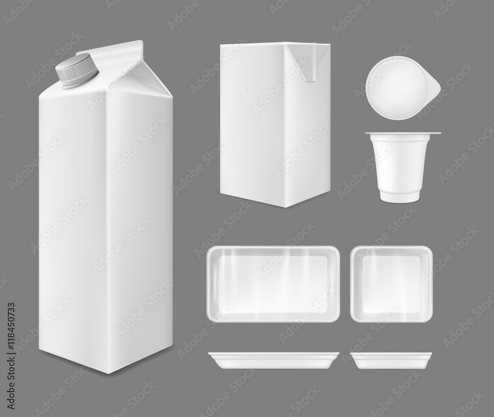 Big vector set of white cardboard packages and plastic container Big vector set of white cardboard packages and plastic container