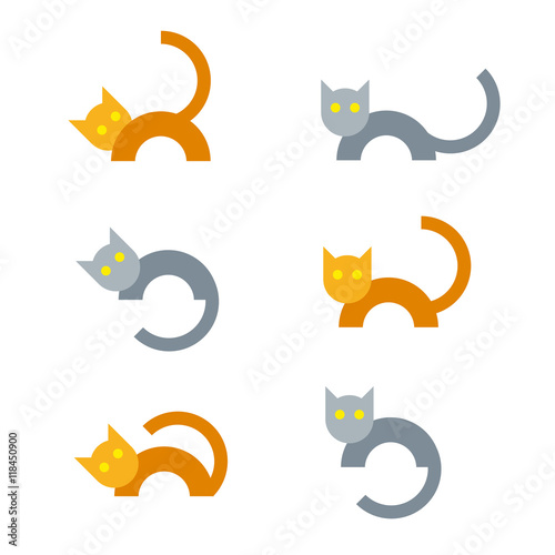 Set of gray and orange flat cats 