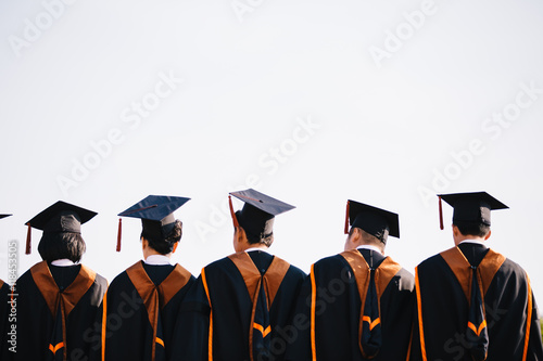 Graduates are stand up in line to get your degree ,vintage style