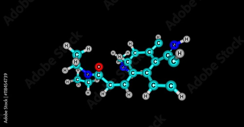 Lysergic acid diethylamide or LSD moleccule isolated on black