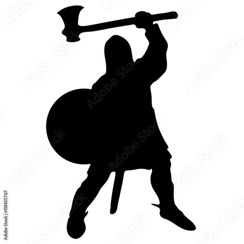 Medieval warrior knight with axe vector silhouette. EPS 10 
