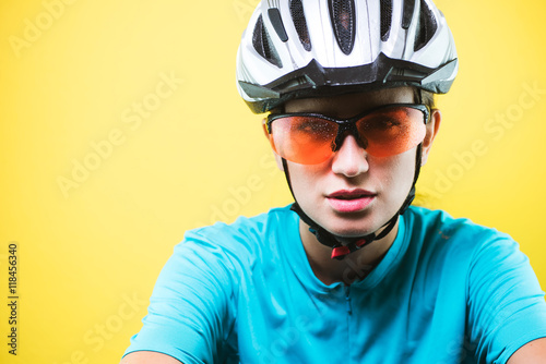 Close-up portrait of female cyclist