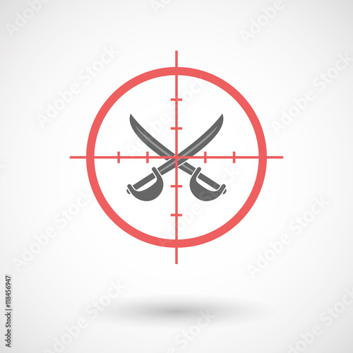 Isolated line art crosshair icon with two swords crossed