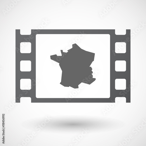 Isolated celluloid film frame icon with  the map of France