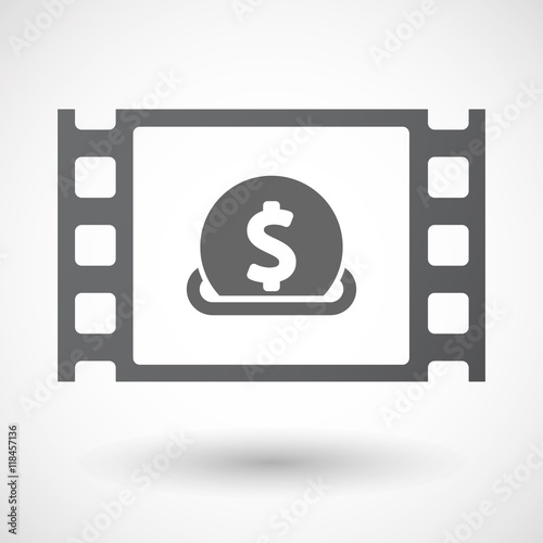 Isolated celluloid film frame icon with  a dollar coin entering