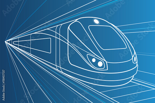 Train in motion, locomotive move, dynamic transport illustration, vector lines design