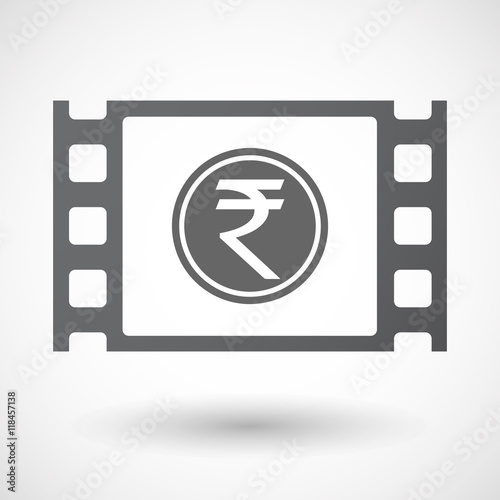 Isolated celluloid film frame icon with  a rupee coin icon
