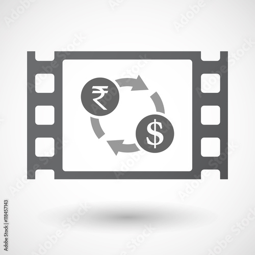Isolated celluloid film frame icon with  a rupee and dollar exch