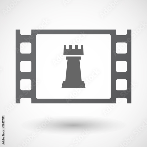 Isolated celluloid film frame icon with a  rook   chess figure