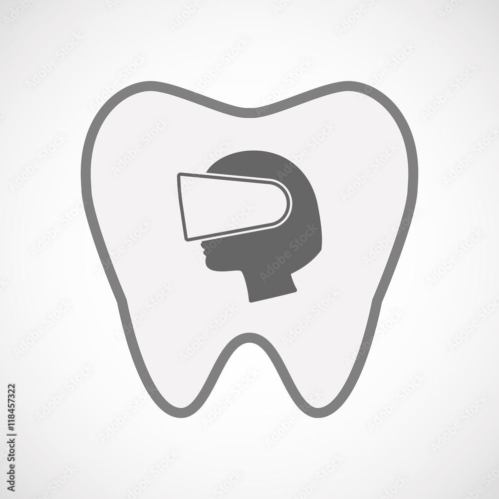 Isolated line art tooth icon with a female head wearing a virtu Isolated line art tooth icon with a female head wearing a virtu