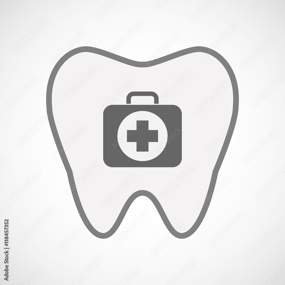 Isolated line art tooth icon with a first aid kit icon Isolated line art tooth icon with a first aid kit icon