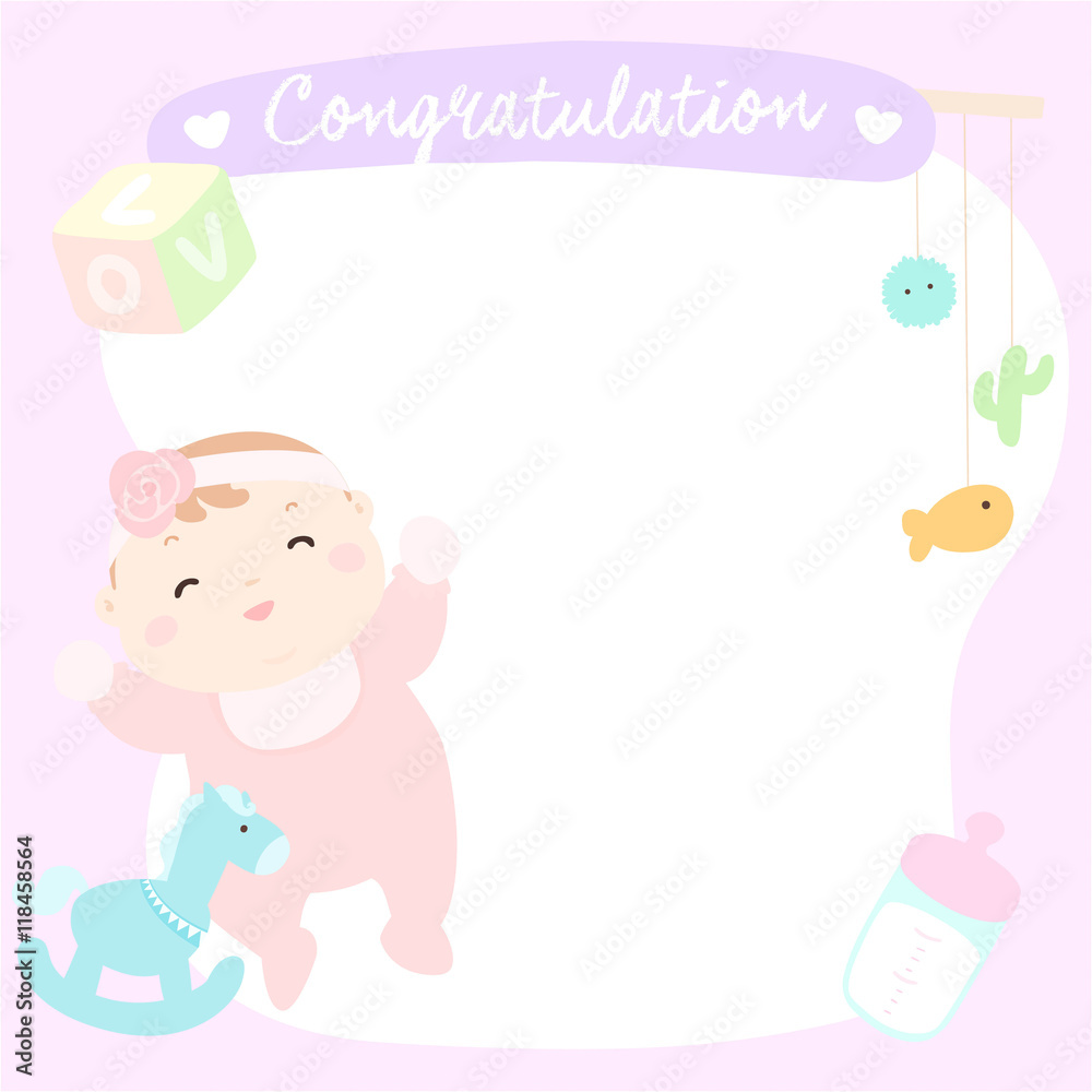 sweet baby girl on empty greeting card vector sweet baby girl on empty greeting card vector