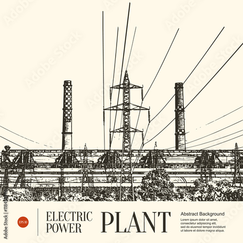 Abstract sketch stylized background. Electric power plant