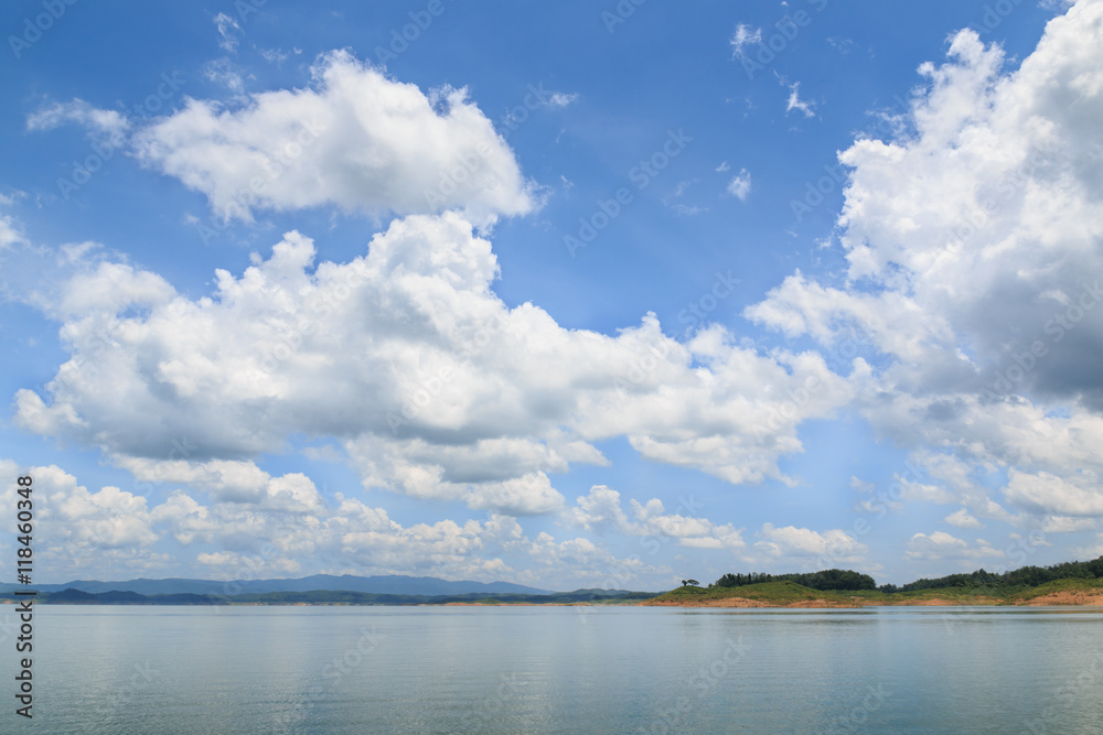 Blue sky with white clouds  and rivers